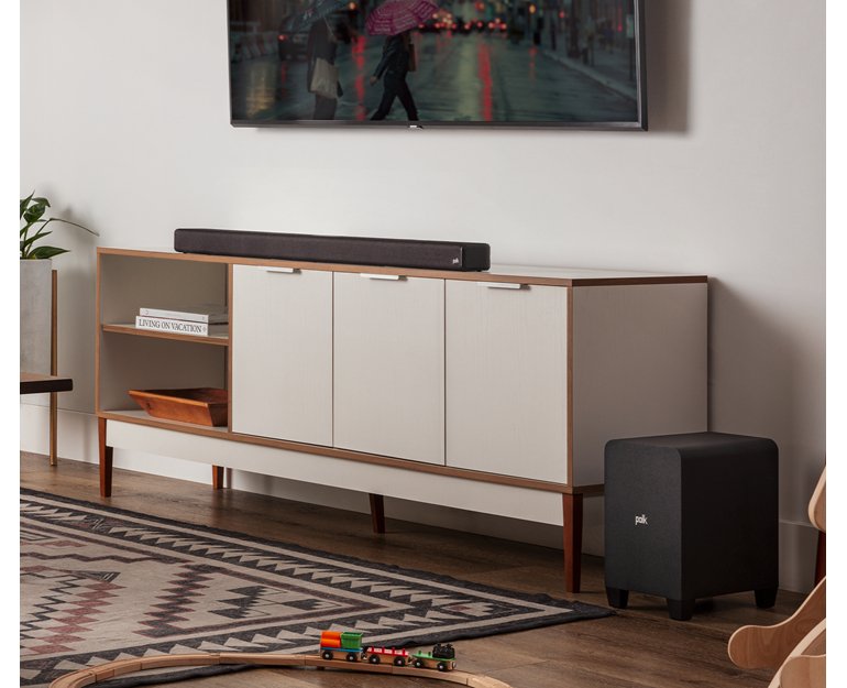 Саундбар с безжичен субуфер Polk Signa S4 в интериор